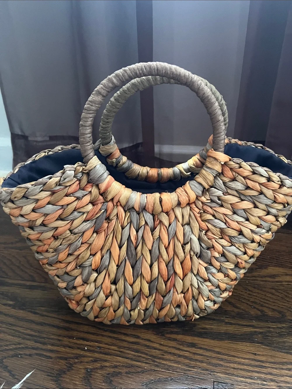 Handwoven Straw Tote Bag in Brown and Tan